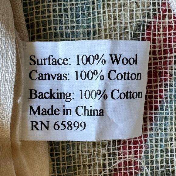 Jacobean Flower Wool Latch Hooked Pillow Blue Red 14x18" Cottage Core Country - Picture 6 of 11